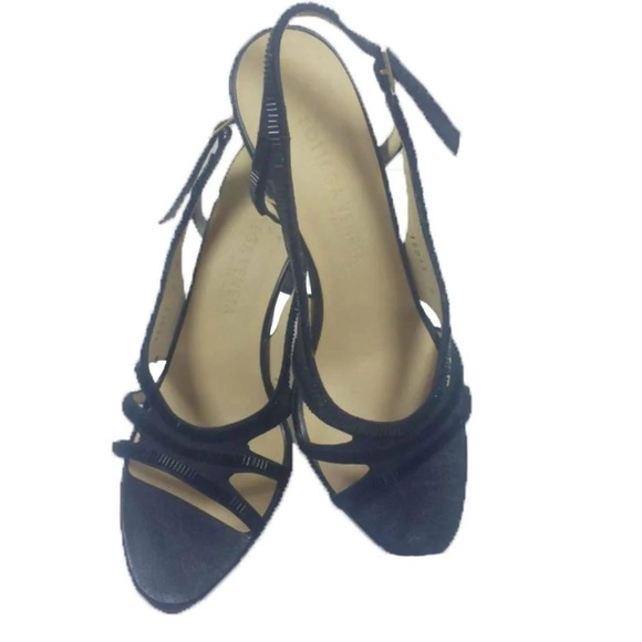 BOTTEGA VENETA Black Satin and Leather Slingback Heels - Picture 1 of 16